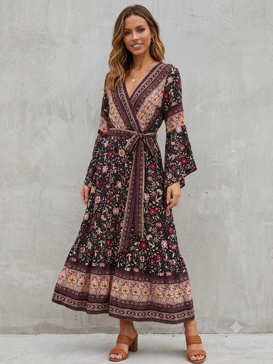Boutique Dresses & Skirts - Bohemian Floral Wrap Maxi Dress S